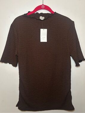A New Day Brown Textured Top NWT Size M Short Sleeve Cozy Tee